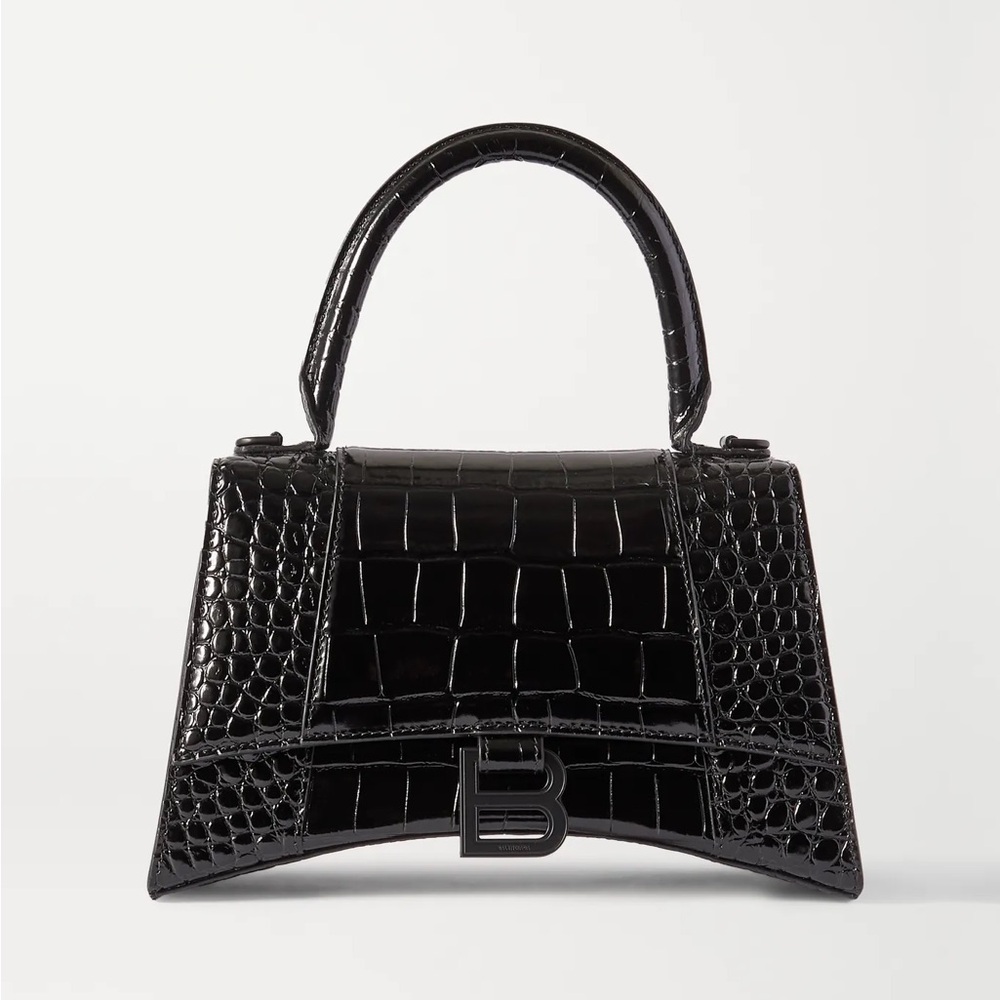 Balenciaga Black Croc effect hourglass bag with strap